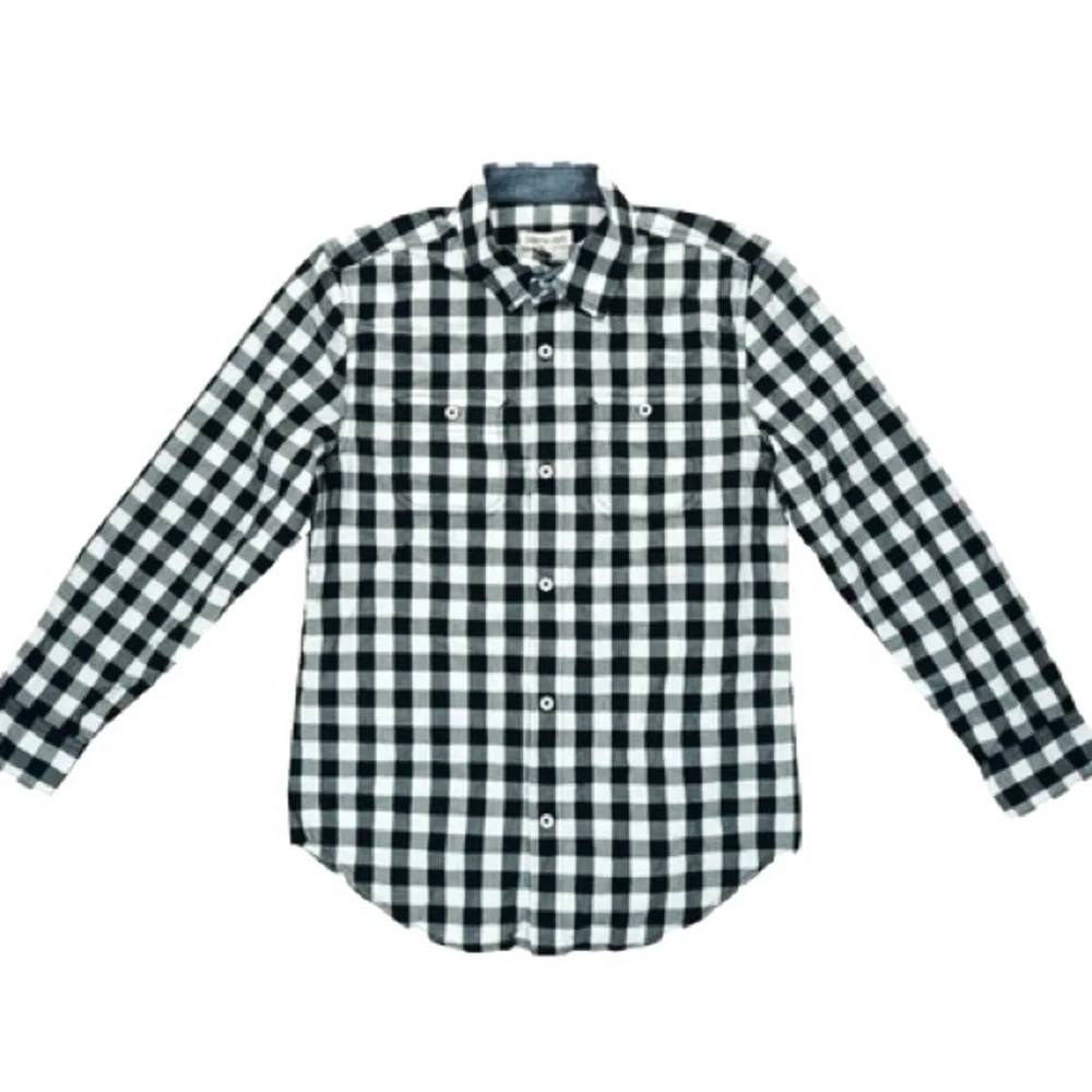 TUCKER + TATE Boys Gingham Plaid Black & White Check Button Down Shirt